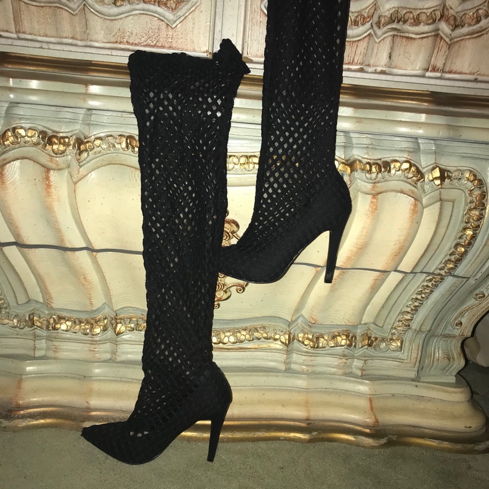 Fishnet Thigh high heel boots
